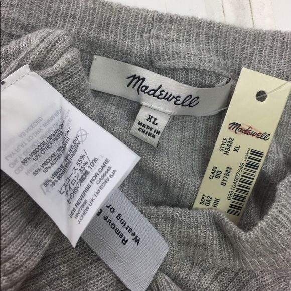 Madewell XL Gray Ruffle Sleeve Pullover Sweater Ribbed Knit Lightweight Top NEW - Picture 7 of 8